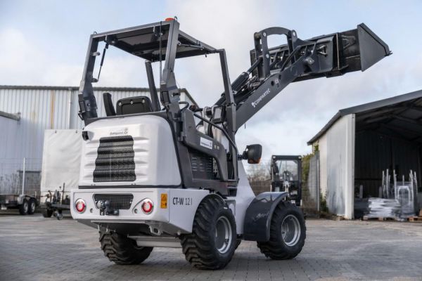 Cargadora articulada usada Compartec CT-W12I de 1,2 t con 589 h, con horquillas y cuchara