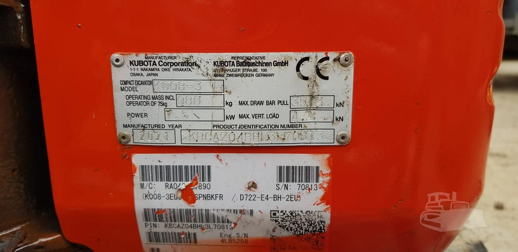Kubota K008-3 de Ocasión (2021) – Miniexcavadora Ultracompacta 0,98T – 700 h – Excelente Estado